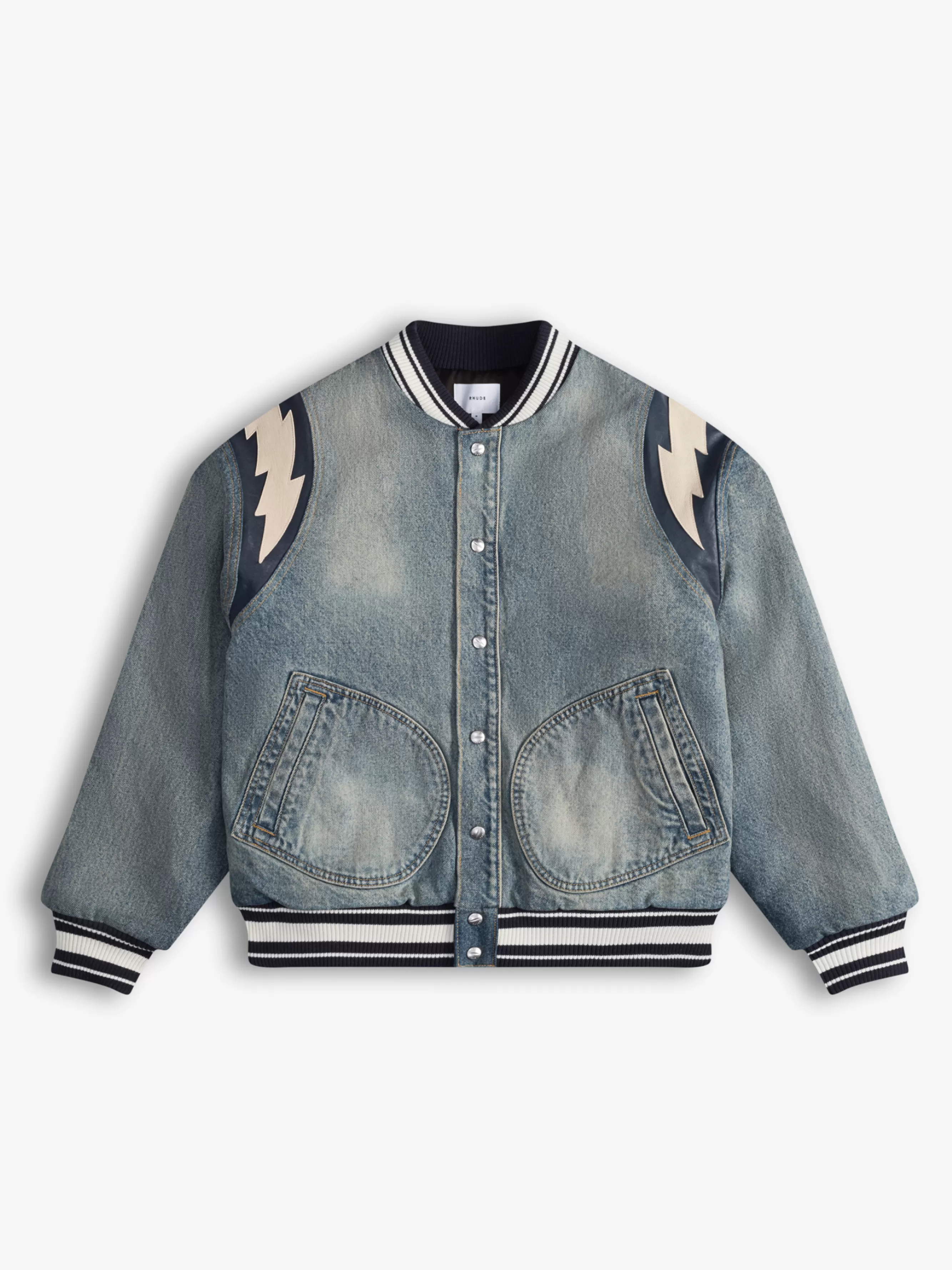 DENIM LIGHTNING VARSITY JACKET | RHUDE Shop