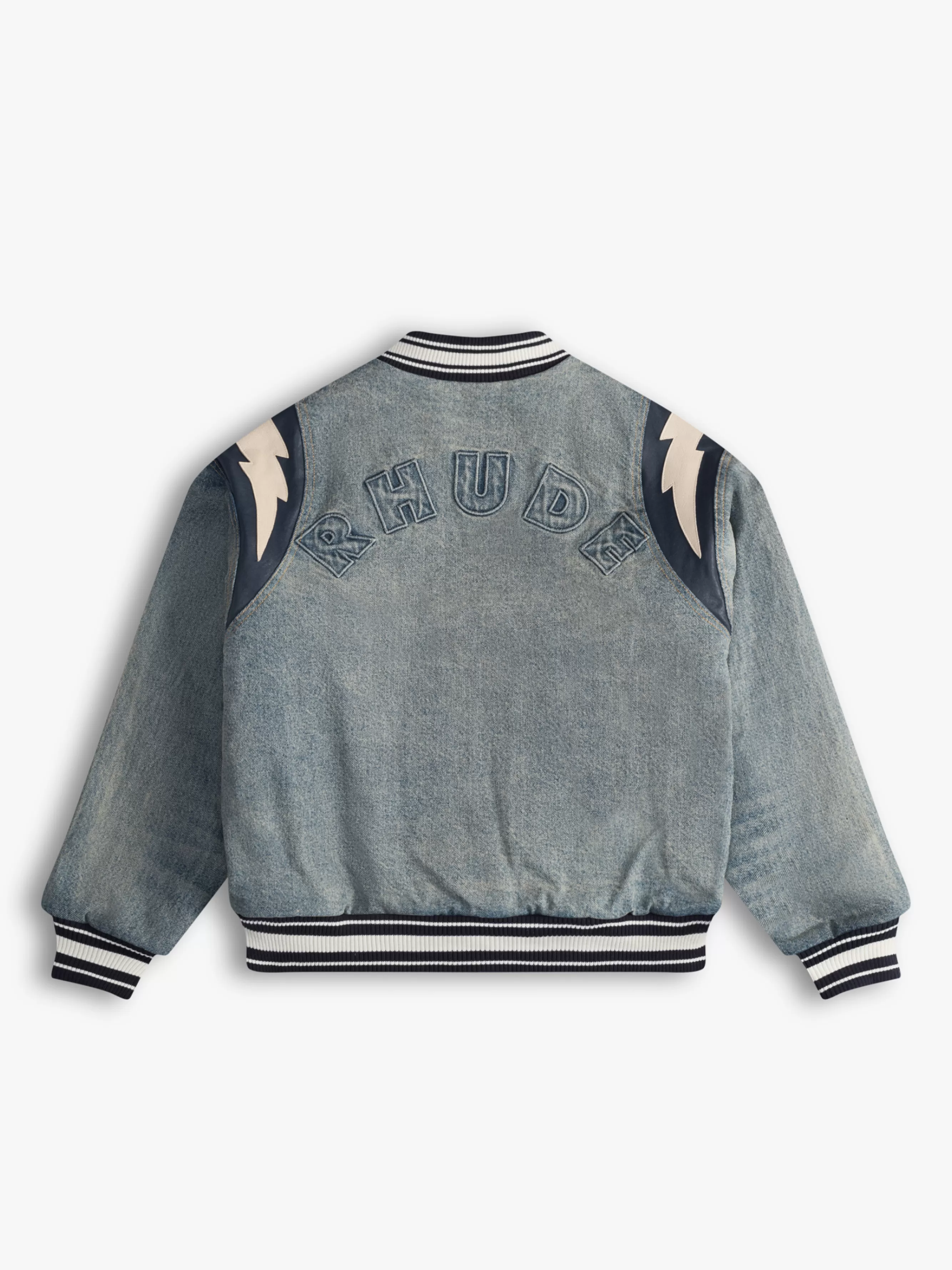 DENIM LIGHTNING VARSITY JACKET | RHUDE Shop